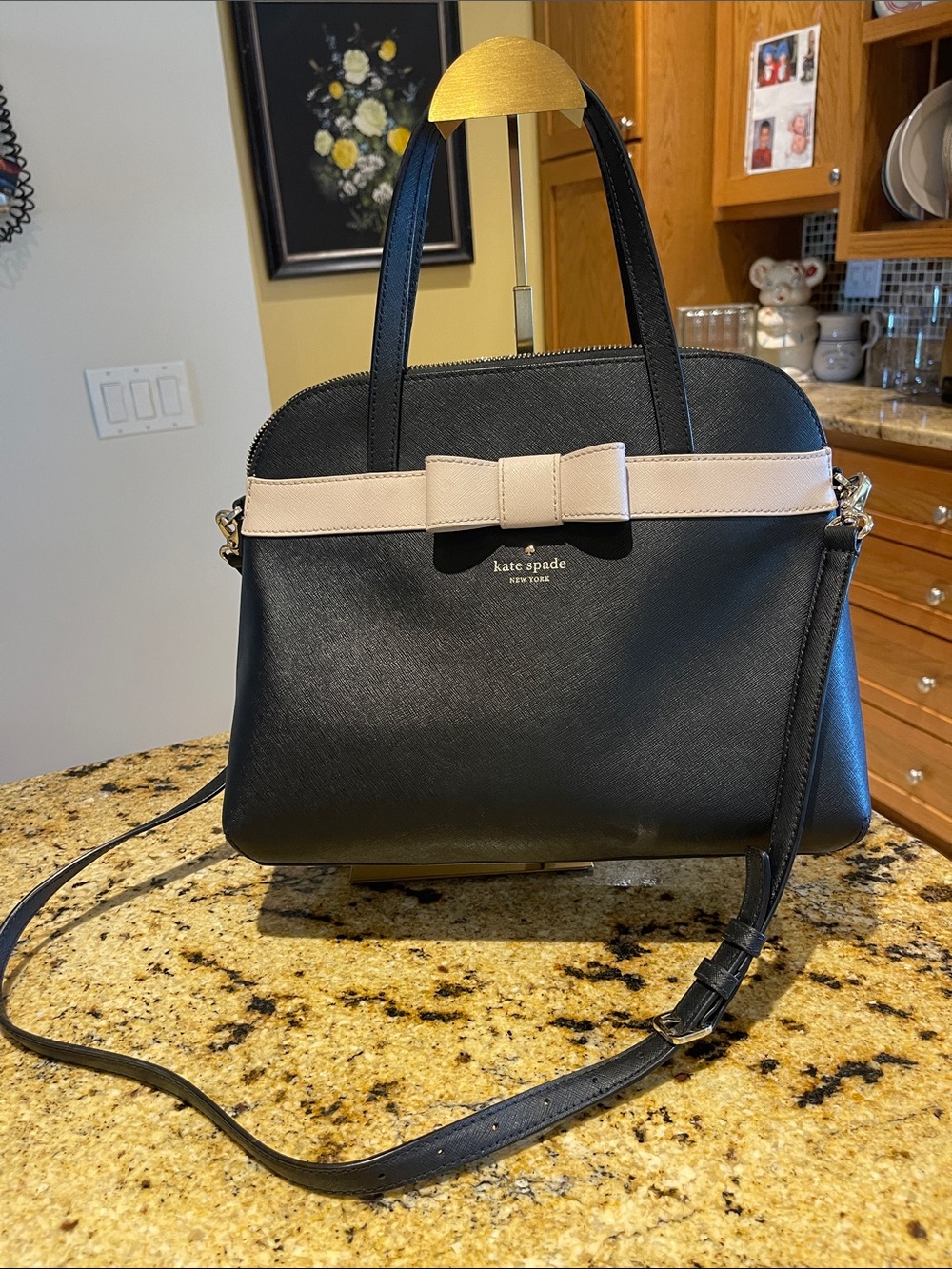 kate spade Black Satchel with Cream Bow Trim